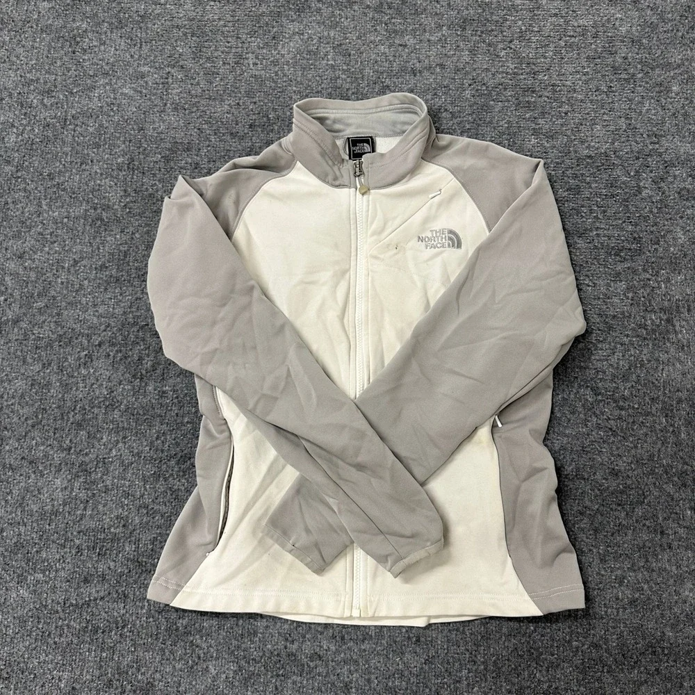 The North Face Fleece Jacket Womens Size M Cream Grey Full Zip Mock Neck Active